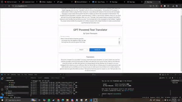 GPT Translator demo showing text being translated